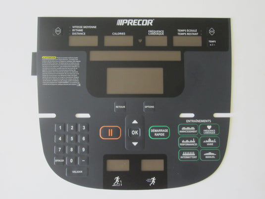 Precor P30 833 / 835 Treadmill Overlay Keypad in French